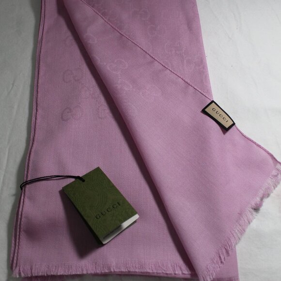 NWT GUCCI Pink Jacquard GG Wool Silk Scarf Unisex - Picture 1 of 6
